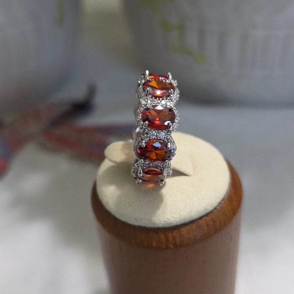 Elegant New Sterling Silver and Red Gemstone Ring - Picture 3 of 4